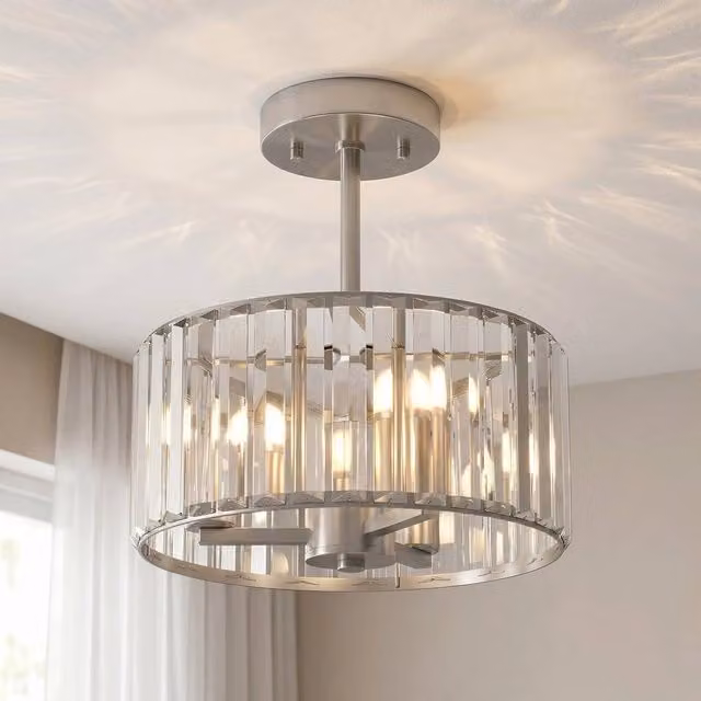 PAWNORA Modern Crystal and Metal Ceiling Light in Silver – 1
