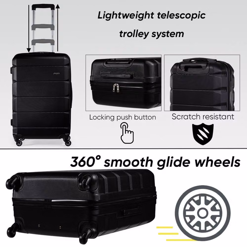 A2B Exodus Hard Sided Hold Suitcase, Large 4 Wheel Checked Travel Luggage in Black – 3