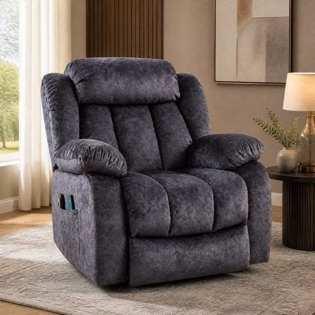 STILVORA Grey Velvet Lift Recliner Chair with Massage, Heating and Powered Lift Assist – 1