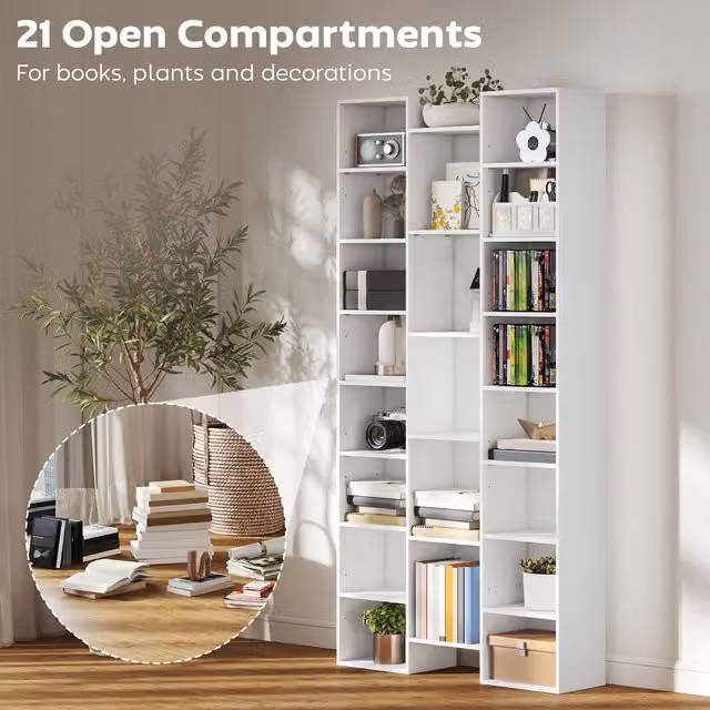 HOMCOM White Modern Cube Bookshelf with 21 Compartments and Adjustable Shelves