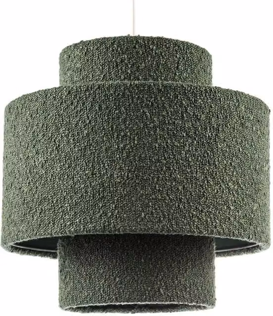 Happy Homewares Modern Tiered Cylinder Pendant Shade in Forest Green Boucle Fabric – 1