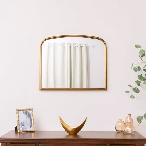 Melody Maison Gold Art Deco Arched Metal Framed Wall Mirror, W: 60 cm, H: 40 cm