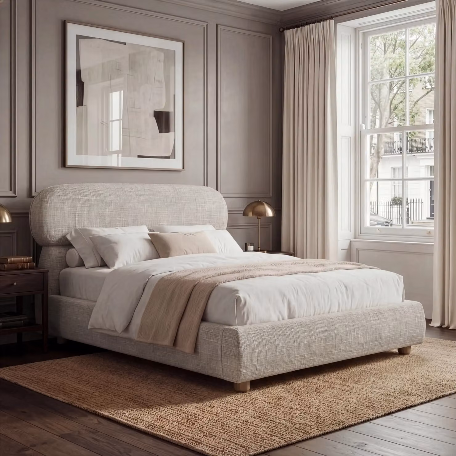 Serilya Upholstered Bed Frame with Luxury Headboard in Camel, King Size (5ft)