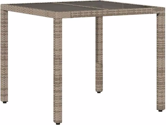 Berkfield Home Grey Poly Rattan Garden Table with Glass Top W/D/H: 90 x 90 x 75 cm