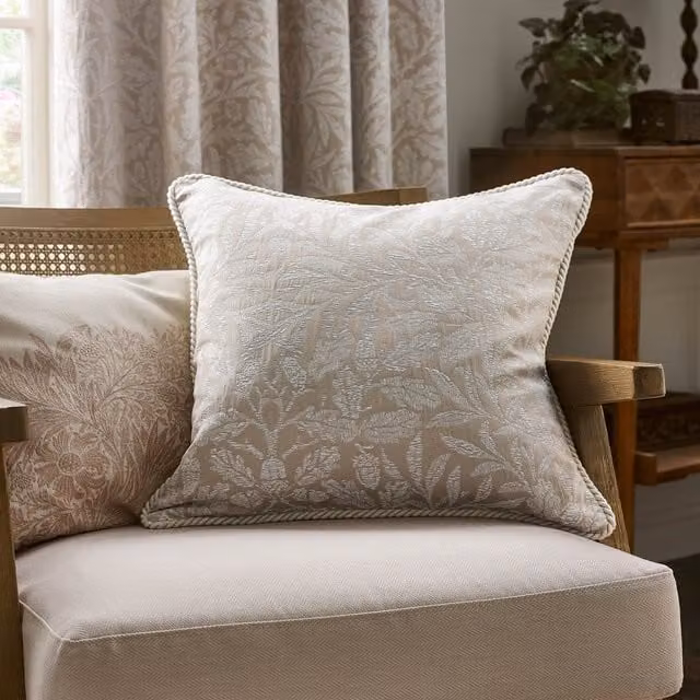 Morris & Co. Acorn Tonal Jacquard Filled Linen Cushion, Beige, W x D: 50 x 50 cm