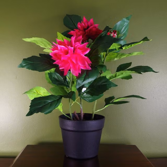 Pink Artificial Dahlia Potted Flowering Plant with Textile Leaves