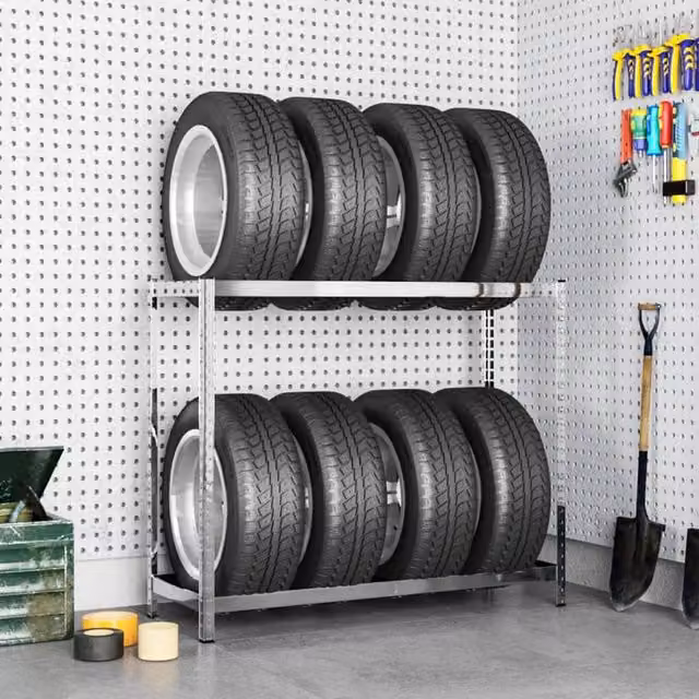 Berkfield Home 2-Layer Silver Steel Tire Rack, W/D/H: 110 x 40 x 110 cm