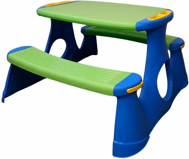 Samuel Alexander Blue Plastic Kids Picnic Table and Bench for Garden or Childrens Room