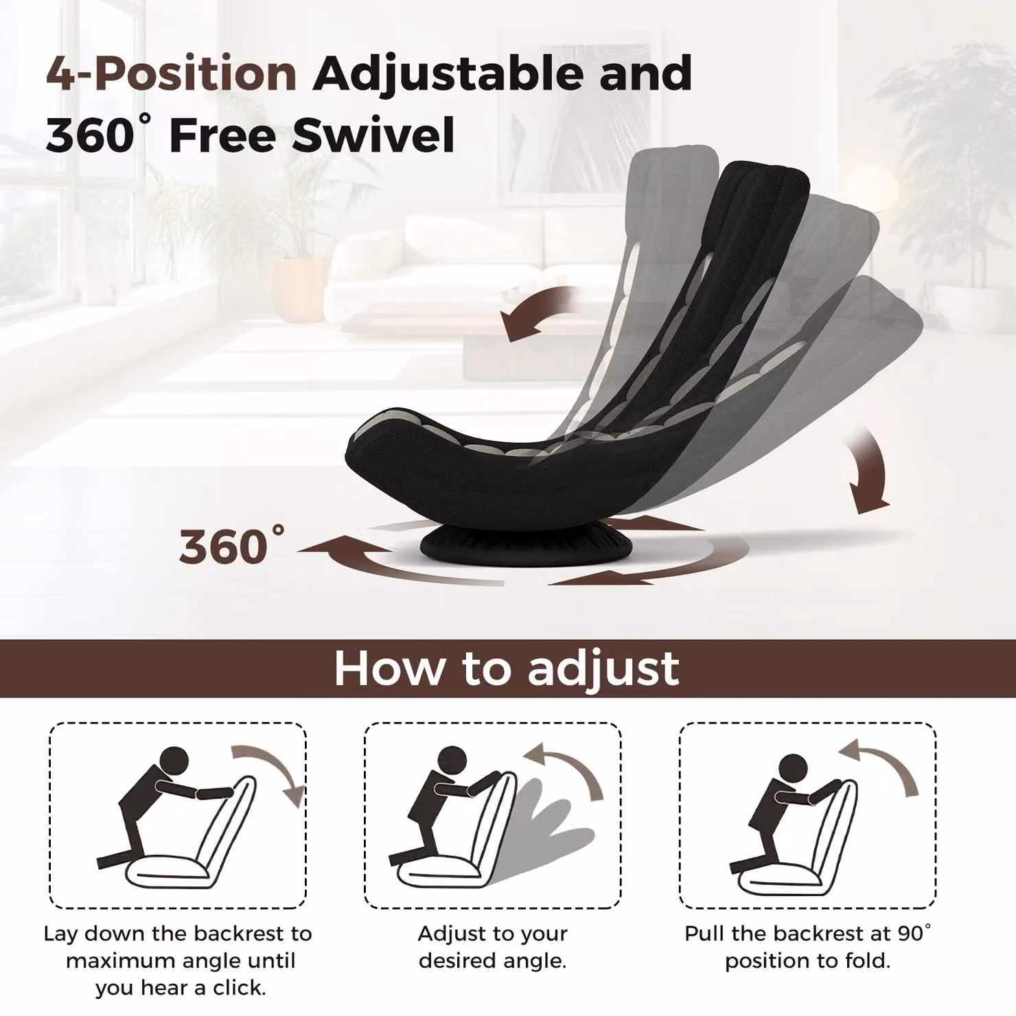 Gymax 360 Degree Swivel Gaming Chair and Folding Floor Sofa in Grey and Black – 4