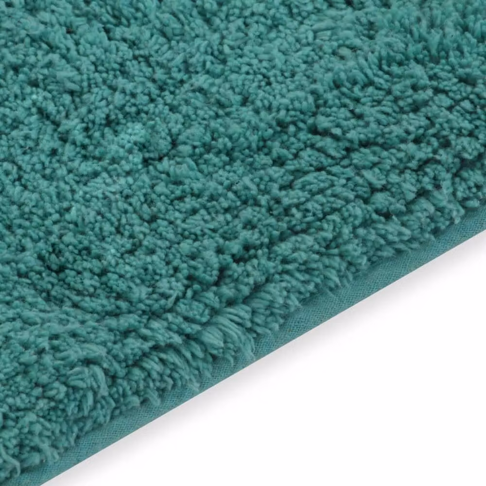 Berkfield Home 2 Piece Non-Slip Cotton Bathroom Mat and WC Pedestal Mat Set in Turquoise – 3