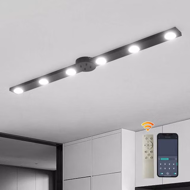 Garwarm 6 Light Dimmable LED Integrated Flush Mount Ceiling Bar in Black – 1