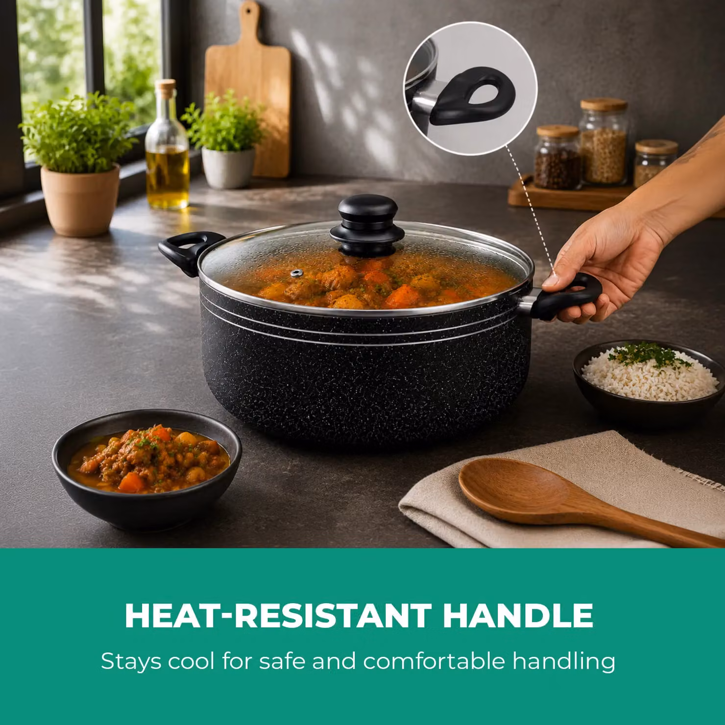 Royalford Non Stick Black Casserole Dish with Tempered Glass Lid – 4