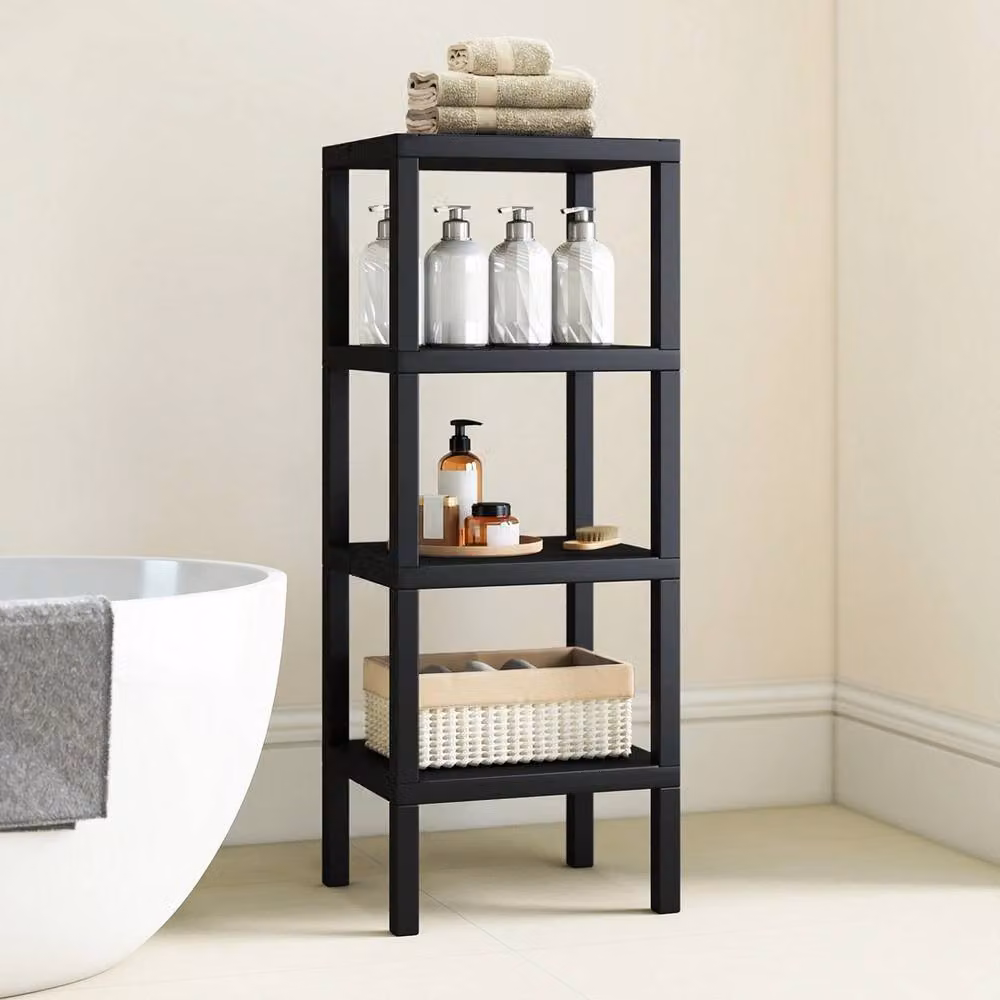 VOGREX 4-Tier Freestanding Plastic Storage Rack in Black – 3