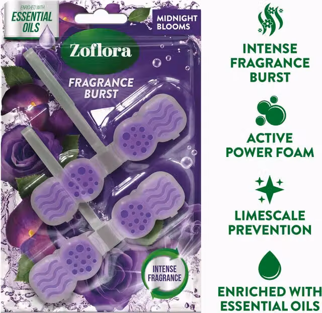 Zoflora Midnight Bloom Toilet Rim Block Freshener, Purple, 2 x 48g