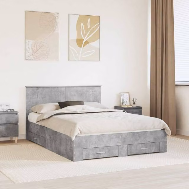 Berkfield Home Modern Bed Frame in Grey Engineered Wood, W: 140 cm, L: 190 cm – 1