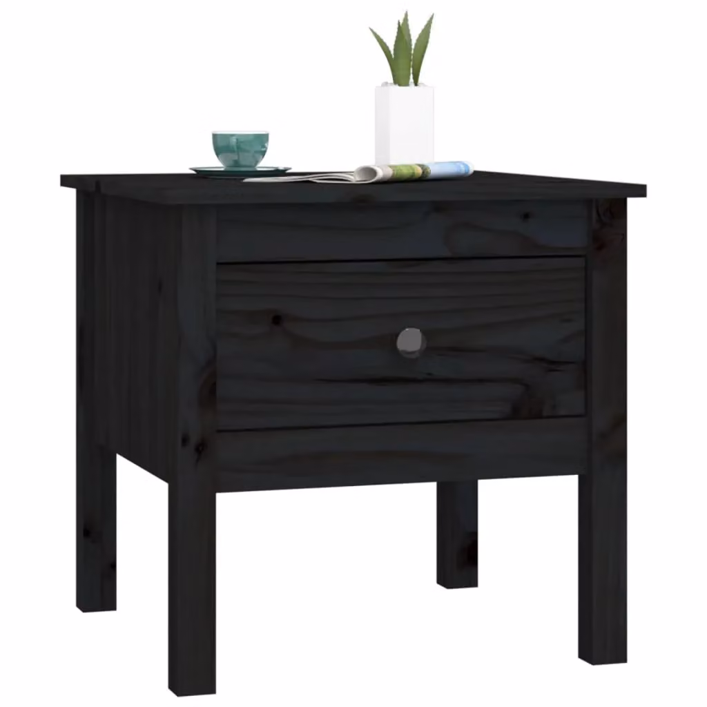 Berkfield Home Set of 2 Black Rustic Solid Pine Side Tables, W/D/H: 50 x 50 x 49 cm – 5