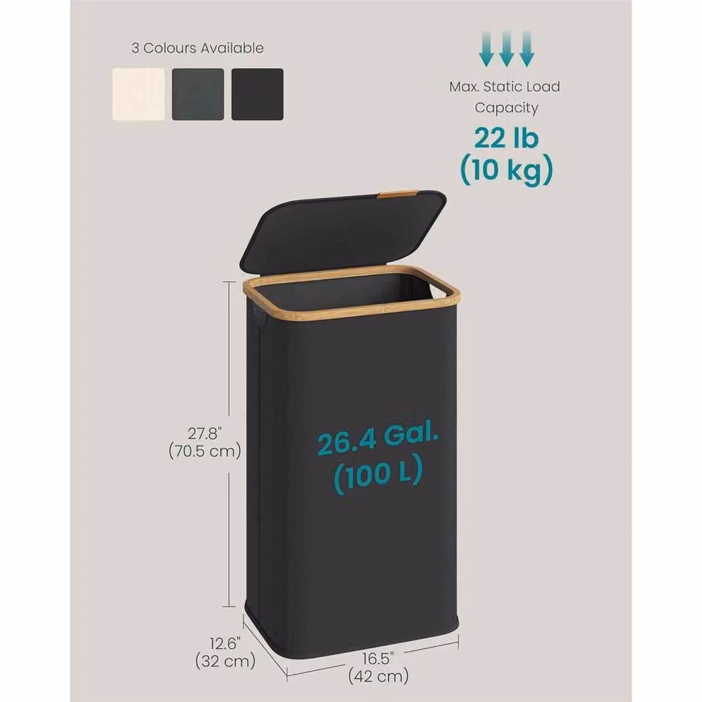 The Bazaarist Foldable Bamboo Laundry Hamper with Lid, Black – 3