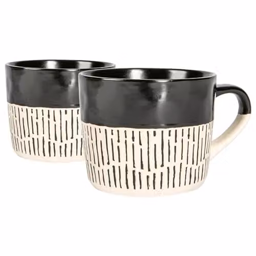 Nicola Spring Dipped Dash Stoneware Coffee Mugs, Black, 475ml, Pack of 2