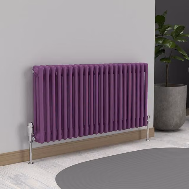 Lux Heat Horizontal 3 Column Steel Radiator in Purple, W: 101.0 cm, H: 50.0 cm