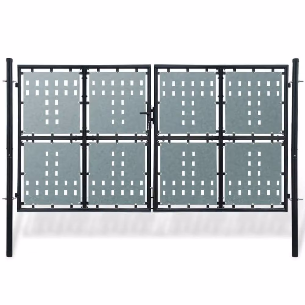 Berkfield Home Black Steel Double Door Swing Fence Gate W: 300 cm, H: 200 cm – 1