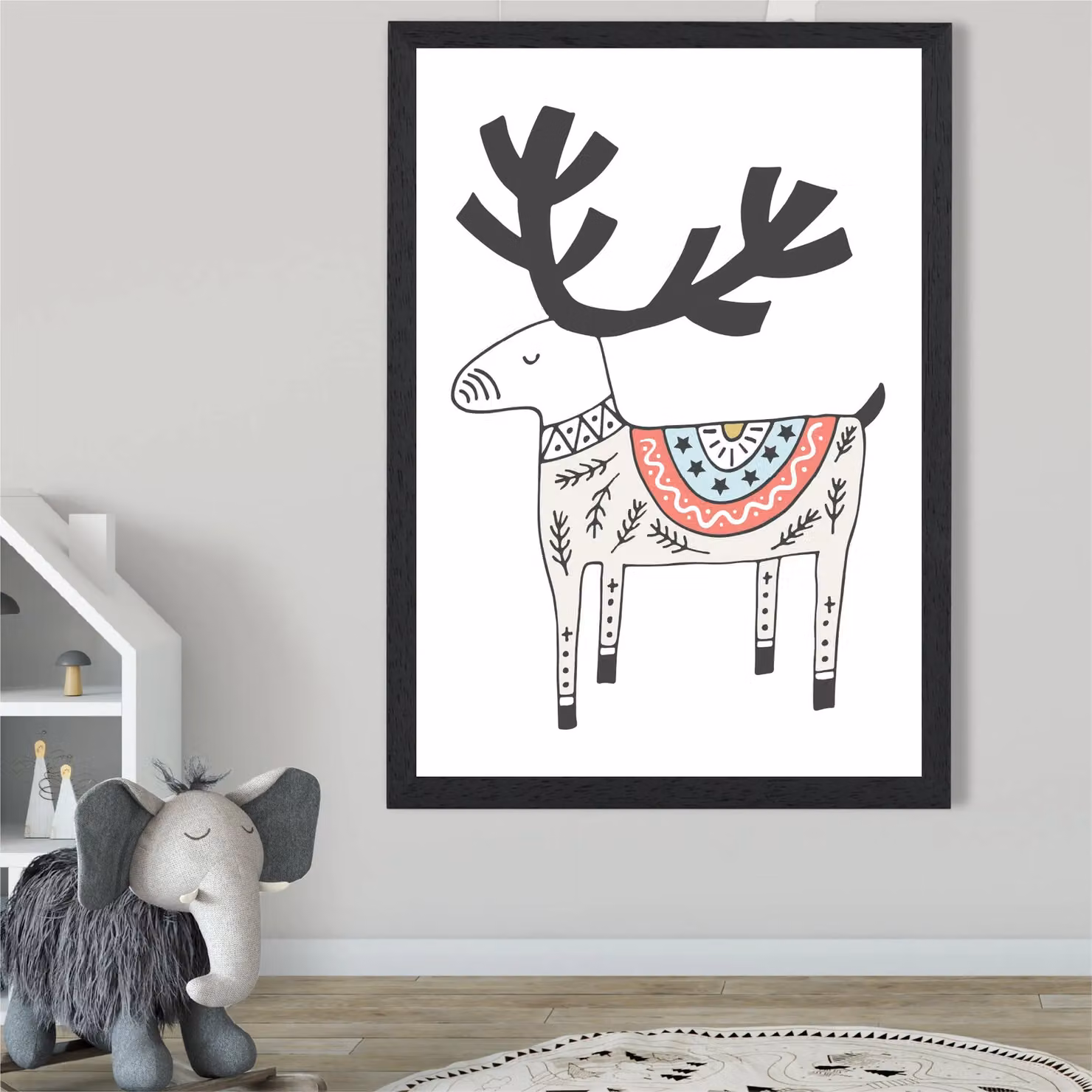 ARTZE Scandi Reindeer Animal Framed Print, Beige and Black, A3 – 2