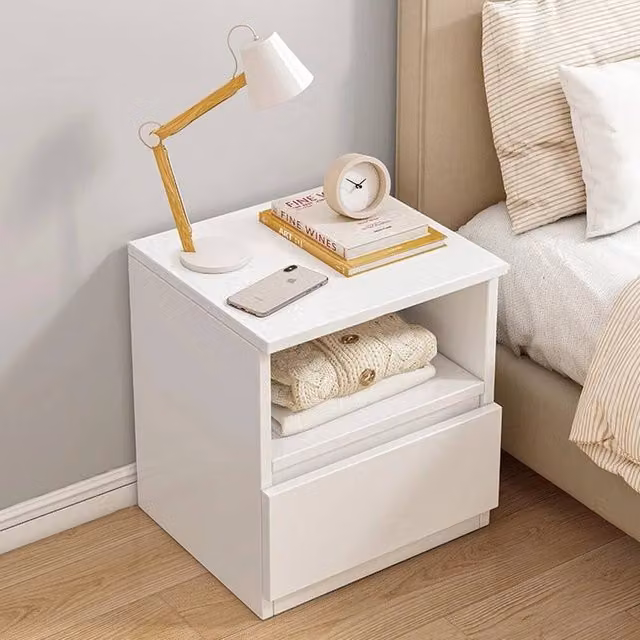 KORVIXA Modern Bedside Cabinet with 1 Drawer, White, W/D/H: 30 x 30 x 41 cm
