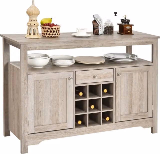 COSTWAY Rustic Brown Wood Kitchen Buffet Sideboard and Living Room Storage Cupboard