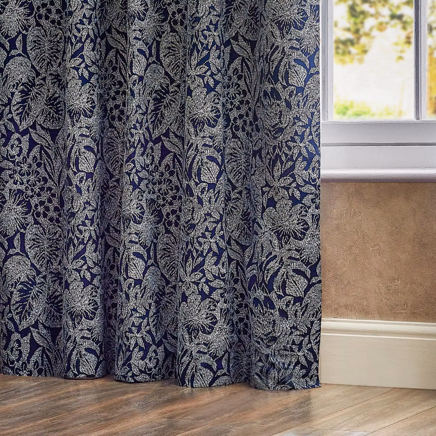 Wylder Nature Bali Botanical Jacquard Eyelet Curtains in Midnight Blue, Width: 117 cm, Drop: 183 cm – 2