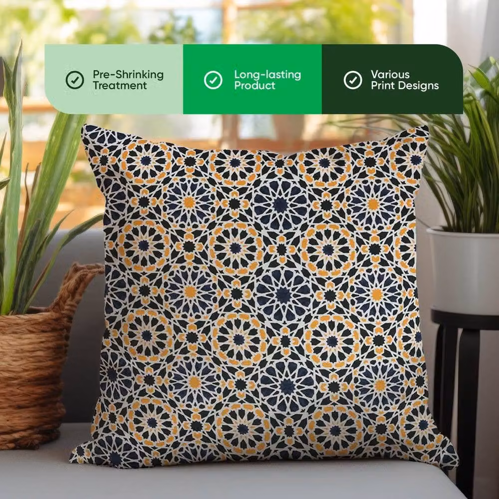 Gardenwize Pack of 2 Casablanca Moroccan Printed Outdoor Square Scatter Cushions in Multicolour, White and Blue – 3