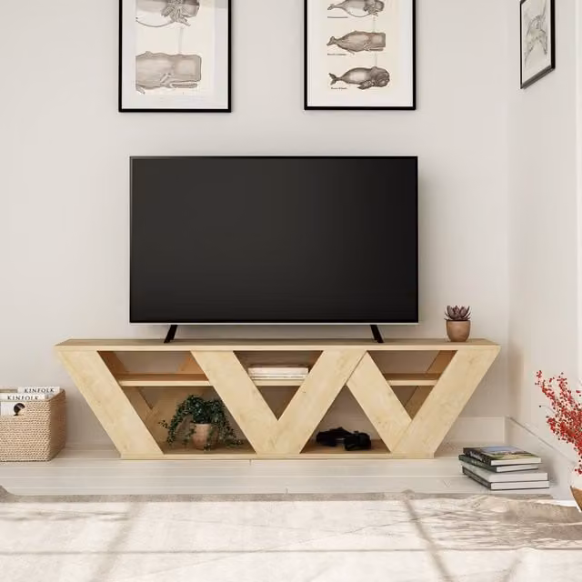 Decortie Modern Oak Wood TV Stand in Brown and Yellow Matt Finish