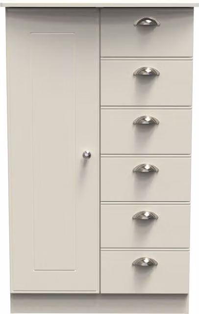 Ready Assembled 2 U Albert Childrens Wardrobe with 1 Door and 5 Drawers in Beige