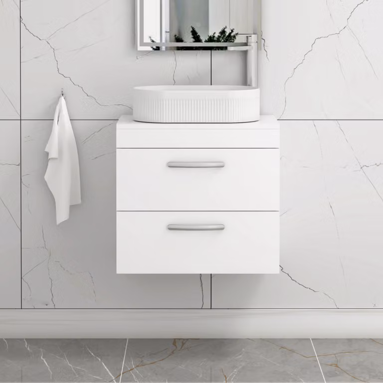Royal Bathrooms Turin 800mm Wall Hung Vanity Unit with 2 Drawers and Countertop Basin in Gloss White