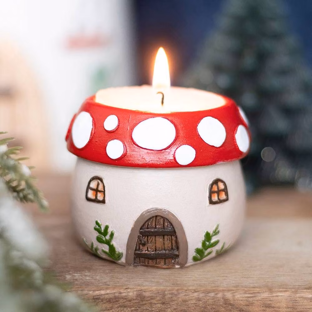 Uniqueful Mushroom House Resin Tealight Holder in Red and Multicolour – 2