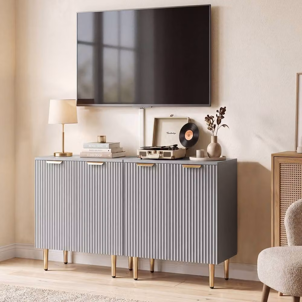 STILVORA Modern Grey Sideboard with Adjustable Shelf and Metal Legs, W/D/H: 80 x 40 x 60 cm – 5