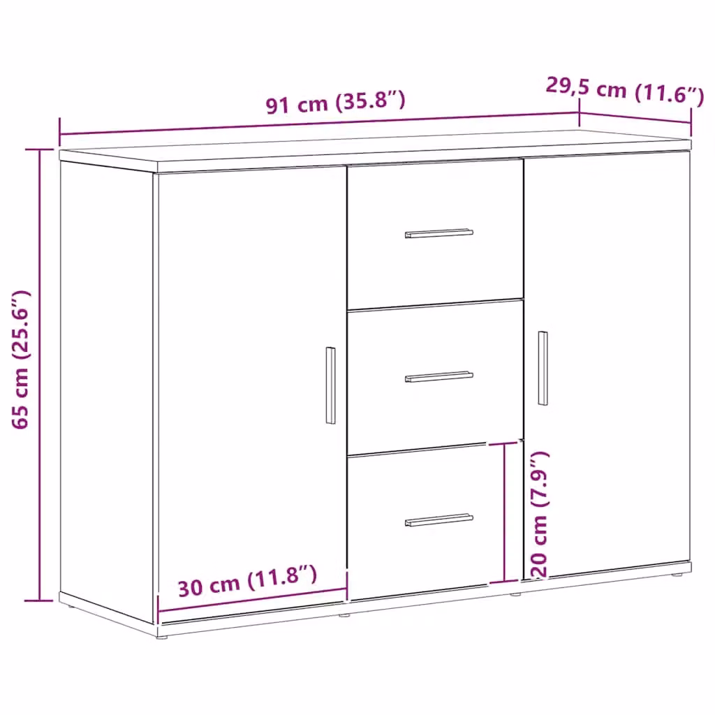 Berkfield Home Black Oak Sideboard in MDF, W/D/H: 91 x 29.5 x 65 cm – 4
