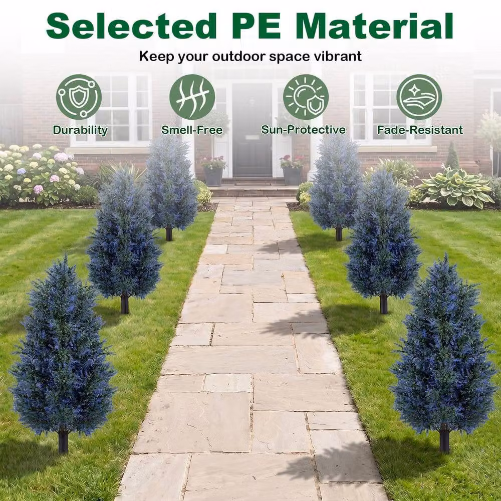 Costway 2 Pack Artificial Lavender Topiary Trees, Green Faux Cone Bushes, Height: 100 cm – 8
