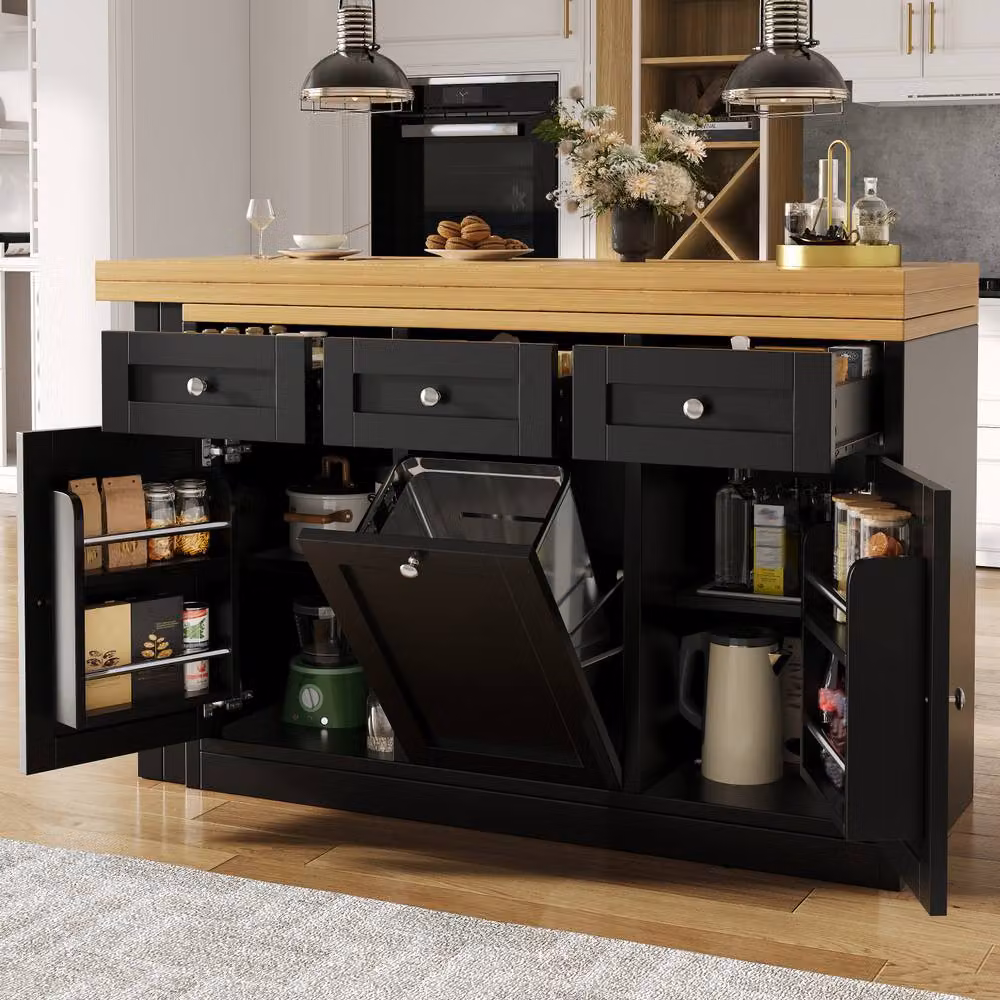 BTM Extendable Black Dining Table with Storage Drawer and Tray, W/D/H: 120 x 40 x 76 cm – 3