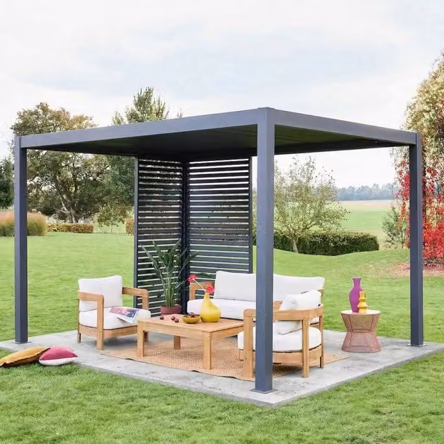 Sweeke Triomphe Louvered Pergola in Dark Grey with 100cm and 130cm Louvres, W: 300 cm, D: 400 cm, H: 250 cm