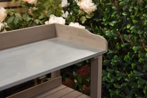 Garden Gear 3-Tier Wooden Potting Table with Grey Galvanised Steel Worktop, Height: 92 cm – 3