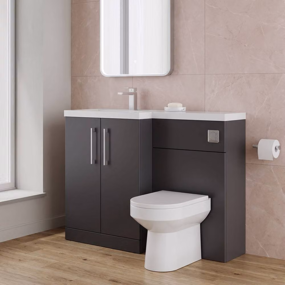 Balterley Modern Left Hand Bathroom Vanity Basin and WC Unit in Matt Satin Dark Grey, W: 110 cm, H: 84 cm – 3