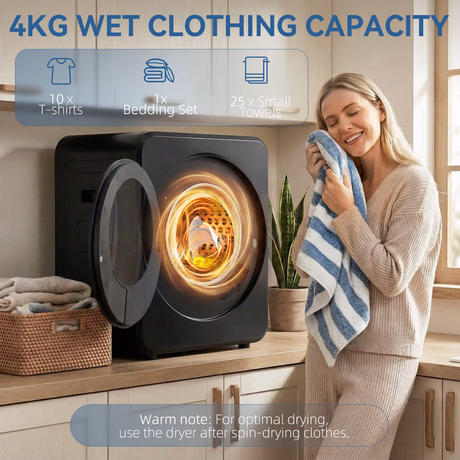 HOMCOM 4 kg Vented Front Loader Compact Freestanding Tumble Dryer with Stainless Steel Tub, Black – 5