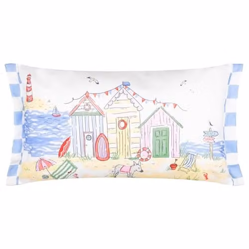 Riva Home Beach Huts Reversible Water Resistant Gingham Outdoor Decorative Cushion, Multicolour, W: 50 cm, H: 30 cm, D: 30 cm