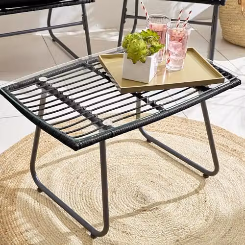Neo 4 Piece Rattan Garden Furniture Set with 2 Seater Sofa, Armchair, Coffee Table and Cushions in Black and Grey – 5