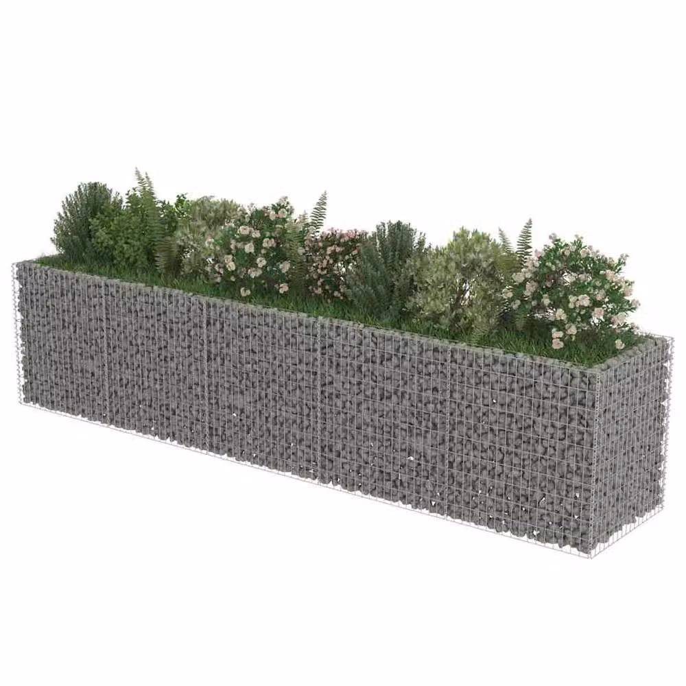 Berkfield Home Silver Galvanised Steel Stone Gabion Raised Bed W: 450 cm, D: 90 cm, H: 100 cm – 3