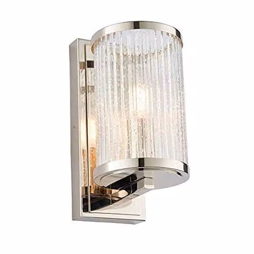 Netlighting Easton Wall Light in Silver and Grey with Ribbed Glass and E14 Bulb Holder H 21.5 cm x W 10.5 cm x D 10.5 cm