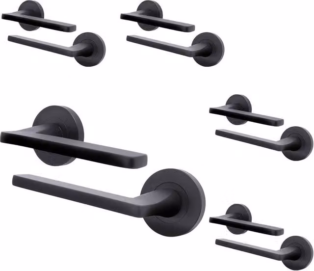 AFIT Black Fire Door Handle Matt Black Internal Lever On Rose, 5 Pack, W/D/H: 15 x 15 cm