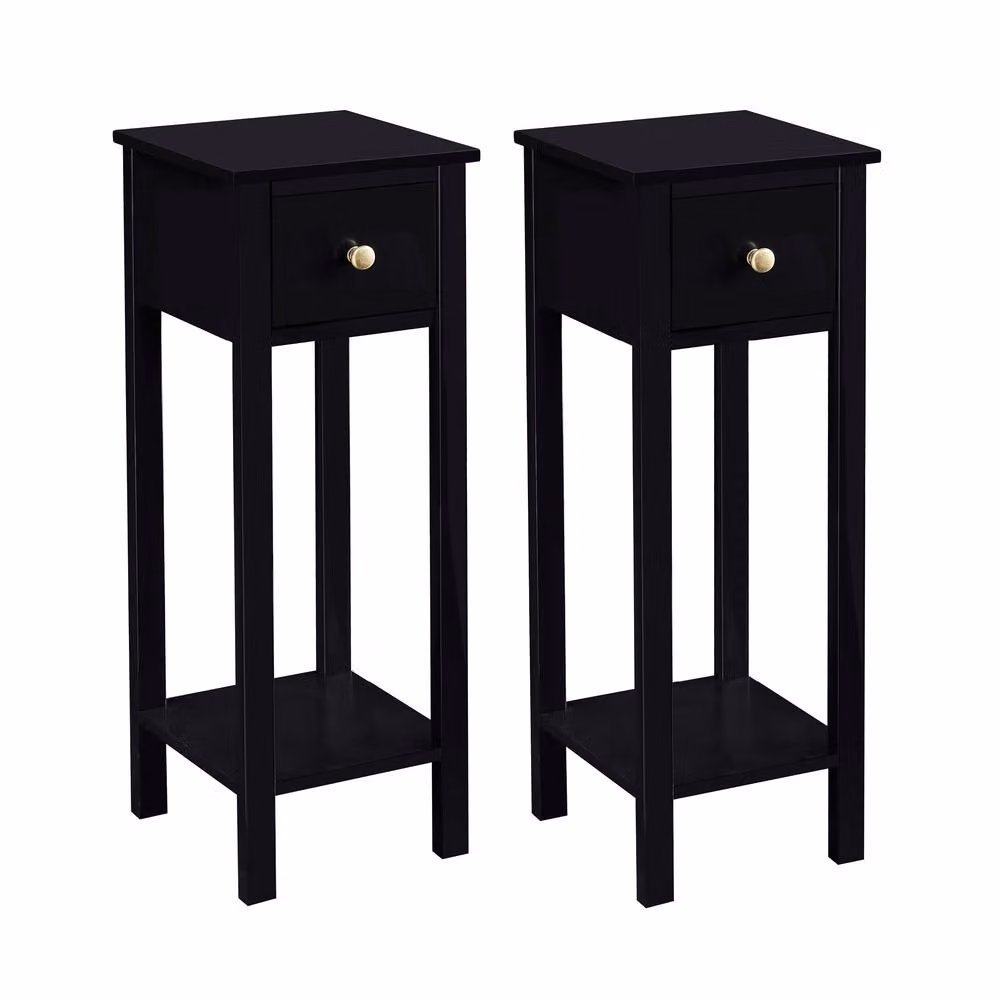 MCC Direct Amelia Set of 2 Solid Wood Bedside Tables with Open Shelf and Drawer, Black – 7