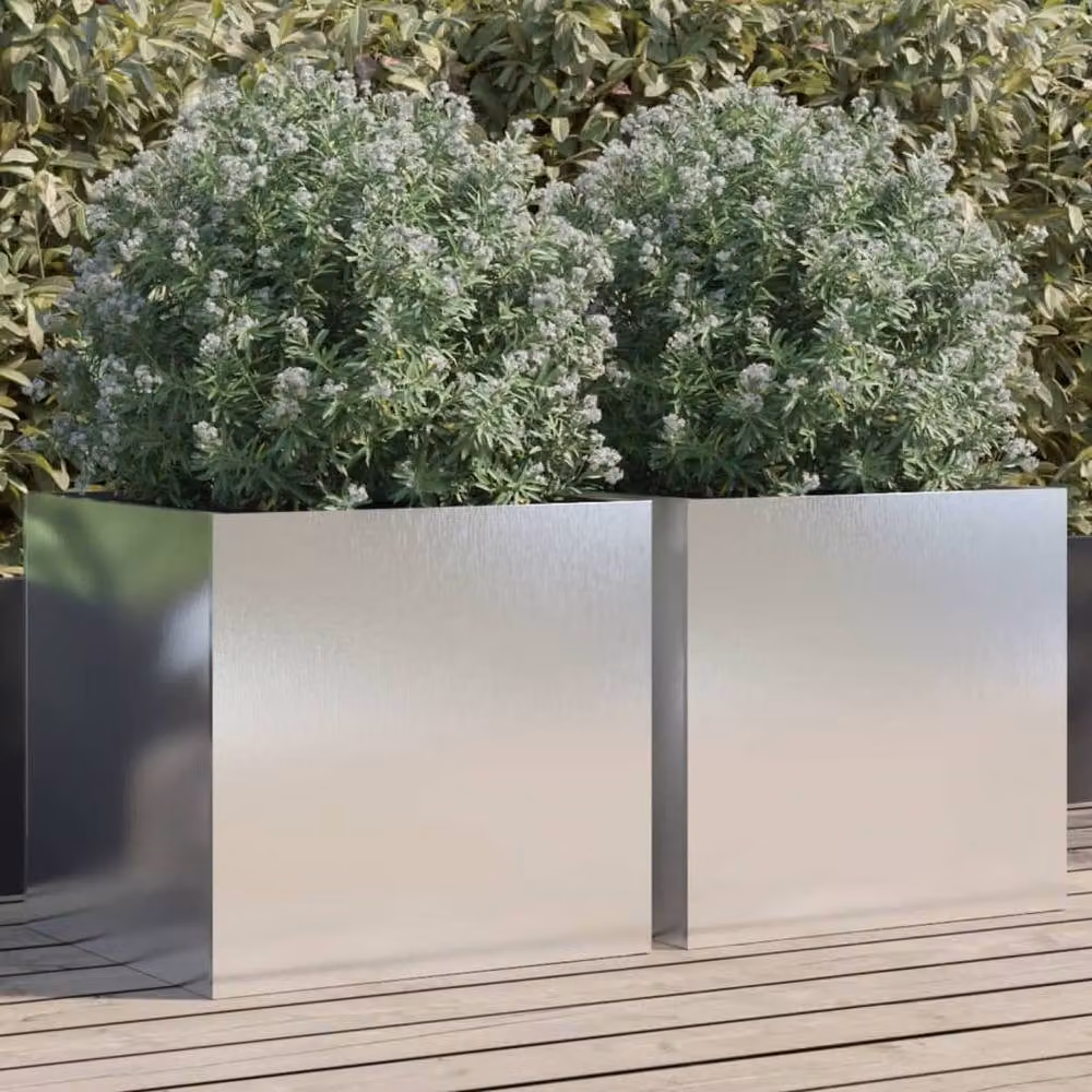Berkfield Home Stainless Steel Planter Tub, 2 Pack, Silver, W: 49 cm, D: 47 cm, H: 46 cm – 2