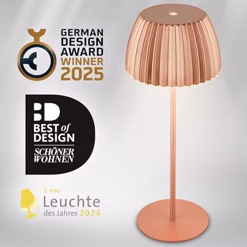 Briloner Riffle Rechargeable LED Table Lamp, Copper, H 36.5 cm x W 14.5 cm, IP44 Dimmable Touch Control – 8