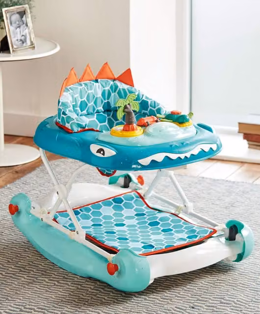 MyChild 2-in-1 Dino Push Along Walker and Rocker in Turquoise and Multicolour